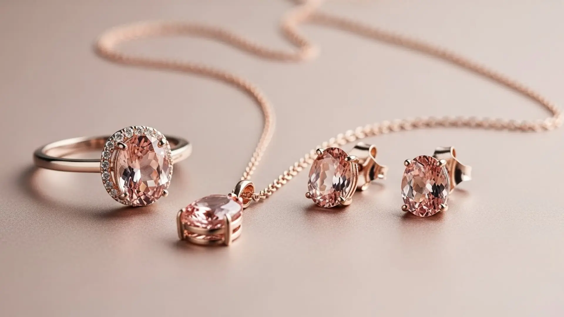 Morganite Gemstone Jewellery Set